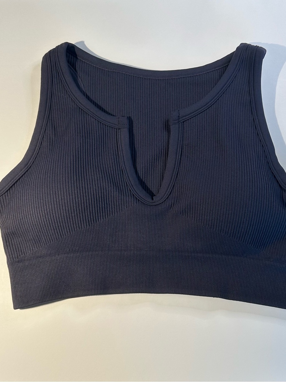 Ribbed Scoop Neck Sports Bra in Navy